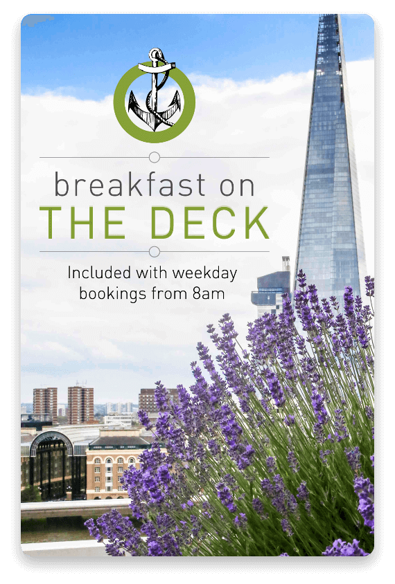 Breakfast on the Deck. Included with weekday bookings from 8am