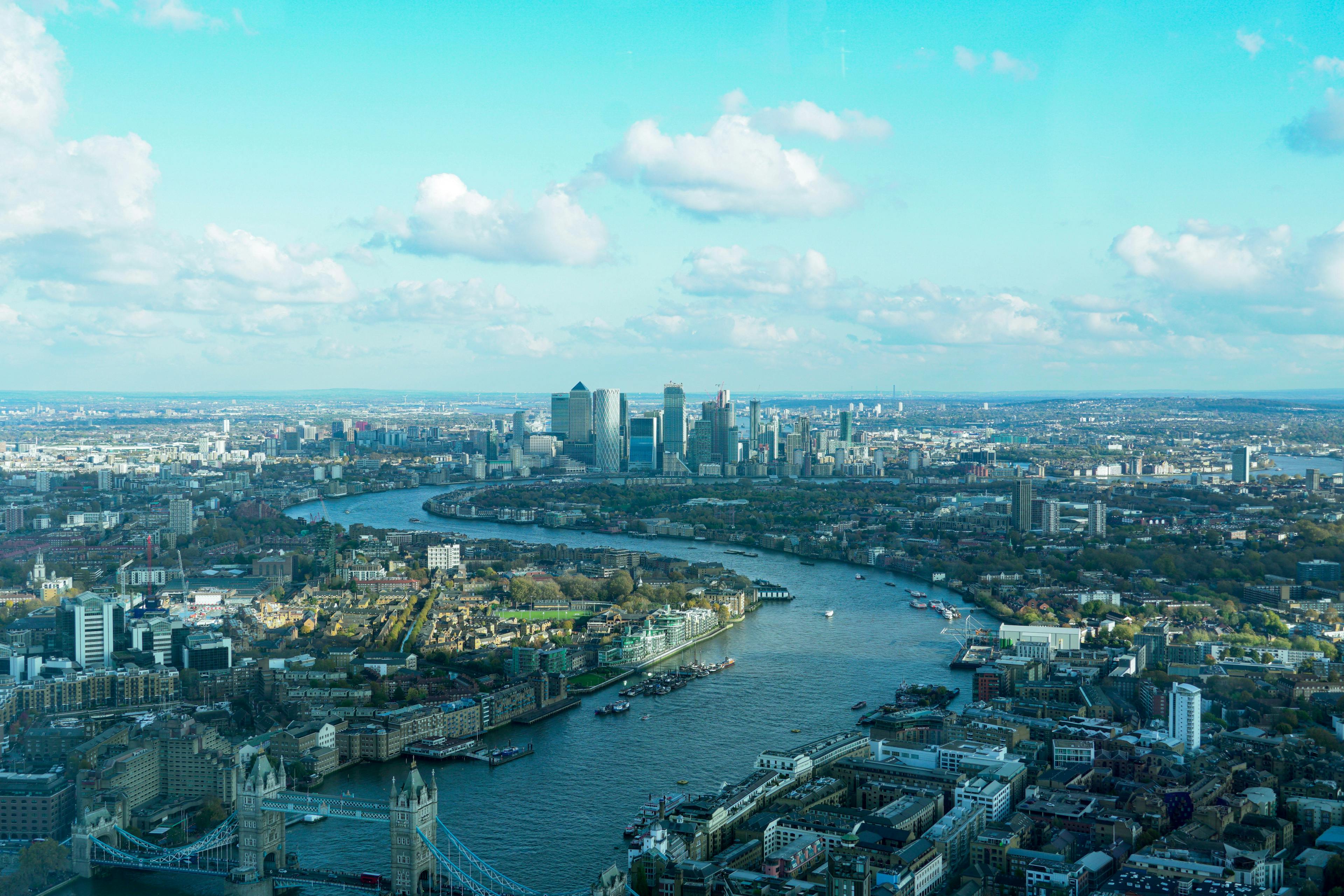 view of the city of London and River Thames and Tower Bridge