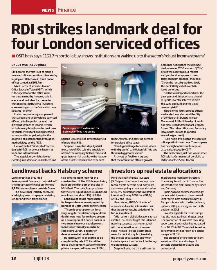 RDI landmark deal for serviced offices (OSIT) shows institutions are waking up to the sector