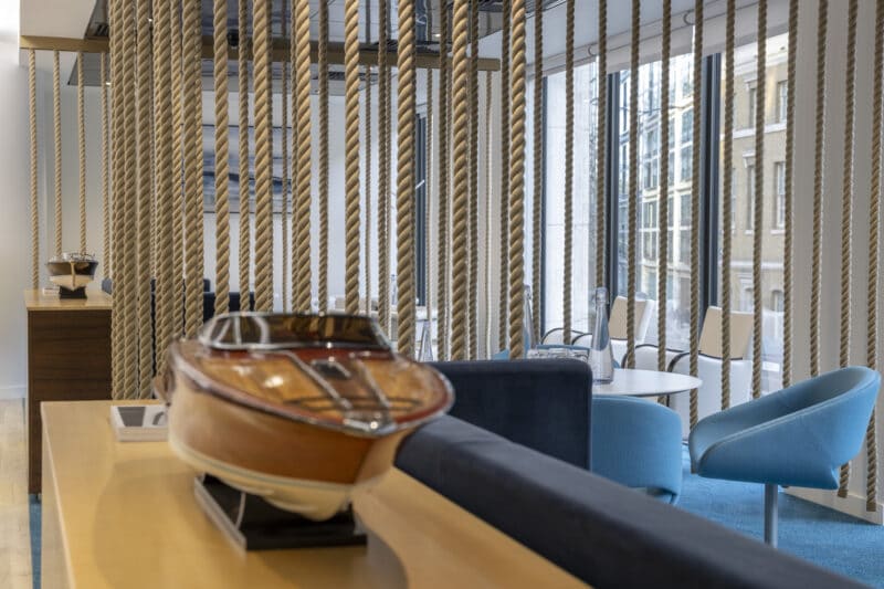 Luxury serviced office breakout space in Monument London EC3R at OSiT 20 St Dunstan's Hill with high speed Wi-Fi and high end nautical design.
