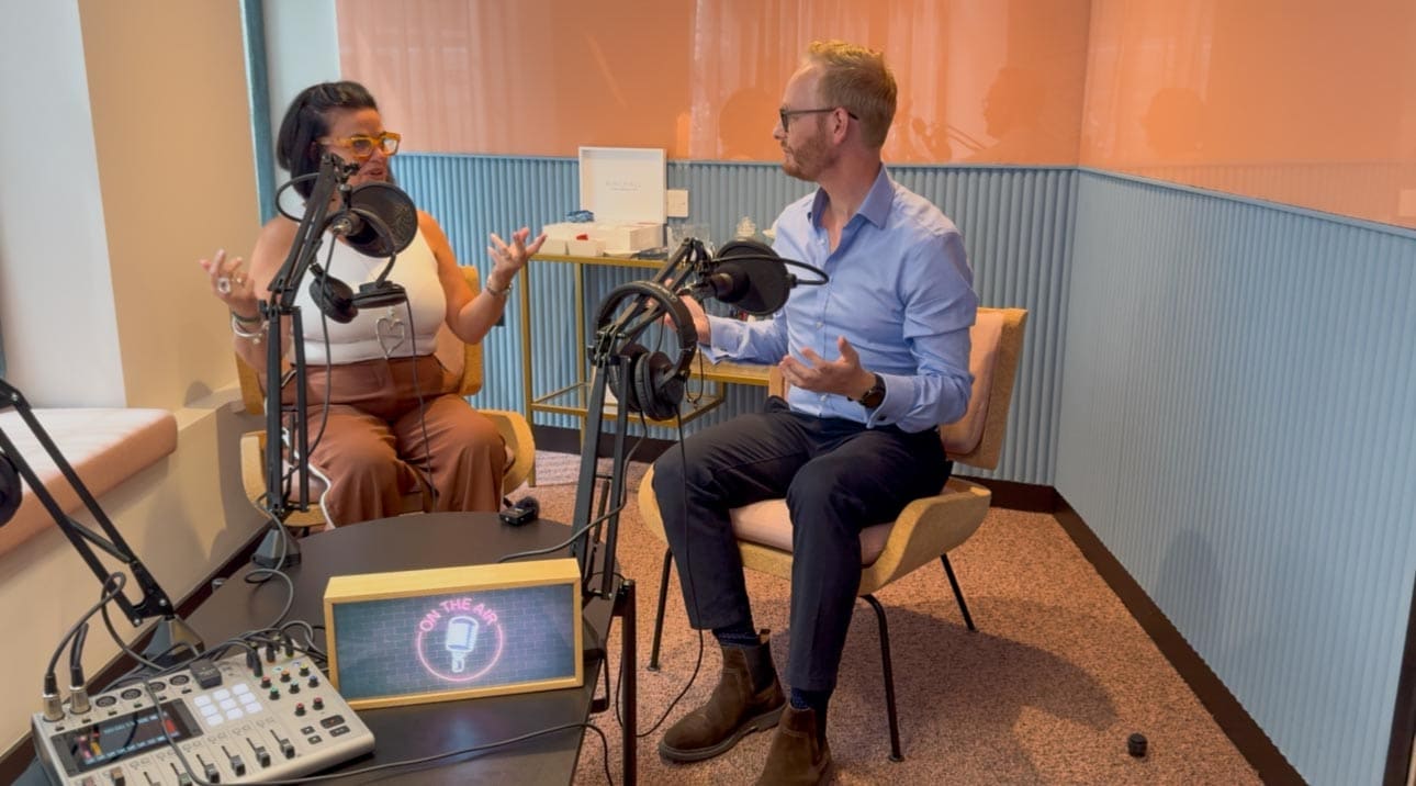The professional Podcast Room at Office Space in Town Liverpool Street, featuring high-spec recording equipment, acoustic soundproofing, and a stylish boutique design for content creators in EC2M.