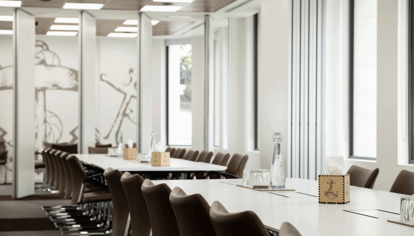 Luxury meeting room hire in Monument London EC3R at OSiT St Dunstan's Hill highlighting the Anchors themed space with high-speed Wi-Fi and proximity to London Bridge and Monument.