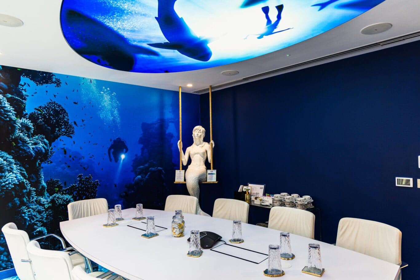 Creative meeting space hire in Blackfriars, London EC4Y, highlighting the unique Under the Sea themed room with high-speed Wi-Fi, AV facilities, and inspiring interiors at 22 Tudor Street.