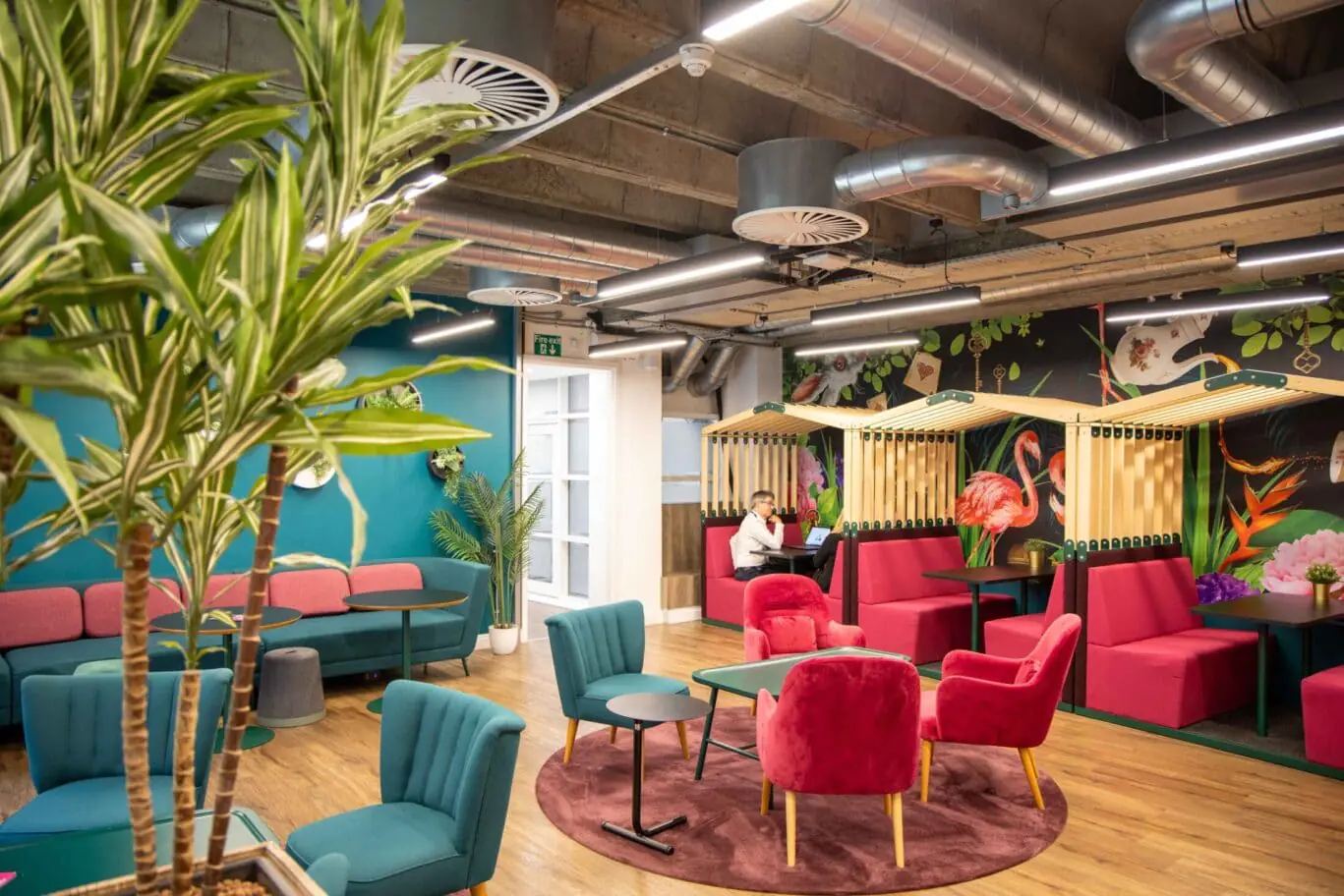 Unique serviced office breakout space in Waterloo London SE1, highlighting the creative Alice in Wonderland interiors at OSiT 2-6 Boundary Row for professional coworking.