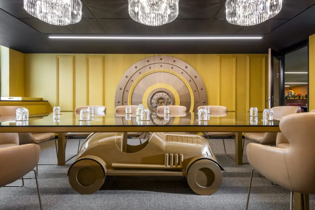 Hire meeting rooms in Liverpool Street featuring the luxury Bank themed boardroom at Office Space in Town.